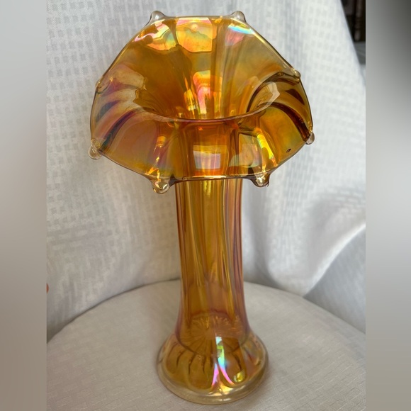Jack in the Pulpit Marigold Morning Glory Carnival Glass Vase by Imperial Glass - Picture 14 of 16